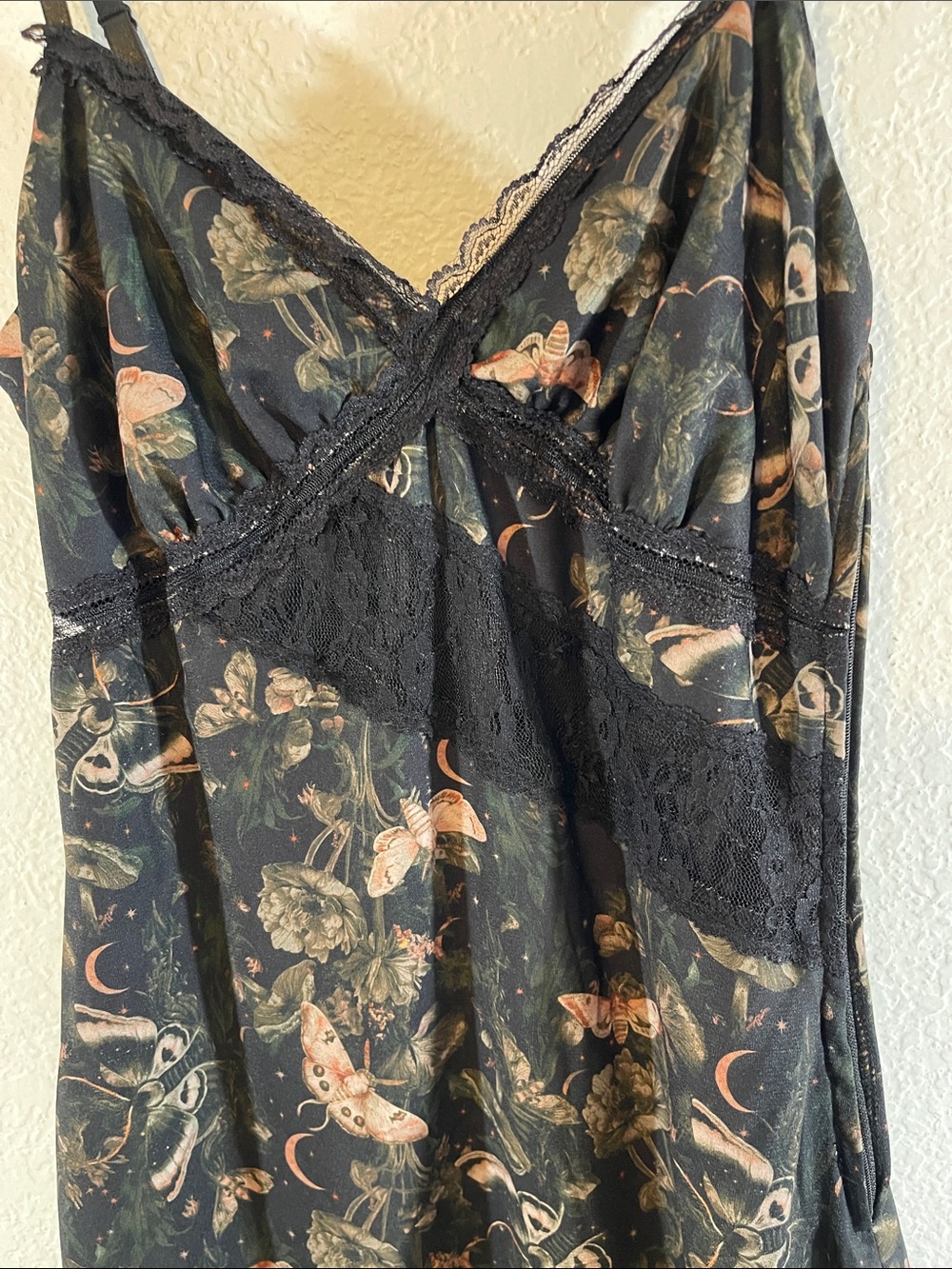 Cosmic Aura Celestial Moth Lace Asymmetrical Midaxi Slip Dress Size Small NEW - Picture 4 of 10